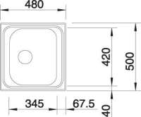 BLANCO 511901 PLUS 45, Edelstahl Bürstfinish, ohne Ablauffernbedienung, reversibel, 450 mm Untermaß