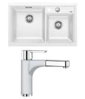 BLANCO 516886 AXIA II 8 PD WEISS mit BLANCO 512970 PYLOS-S Küchenmatur Silgranit Weiß Chrom Hochdruck