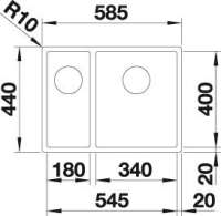 BLANCO 522247 C-STYLE 340/180-IF, Edelstahl Bürstfinish, ohne Ablauffernbedienung, ohne Zubehör, Hauptbecken rechts, 60 cm Untermaß