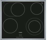 Bosch PKN645BA1E Serie 4 Glaskeramik Kochfeld, Glaskeramik, 60 cm breit, Edelstahl-Rahmen, TouchSelect, ReStart, schwarz