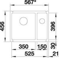 BLANCO 523743 SUBLINE 350_150-U Keramik Weiß matt ohne Abl. Hauptbecken links