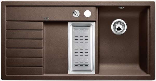 BLANCO 515076 TRISONA 6 S, SILGRANIT, cafe, mit Ablauffernbedienung, mit Zubehör, Becken links, 600 mm Untermaß