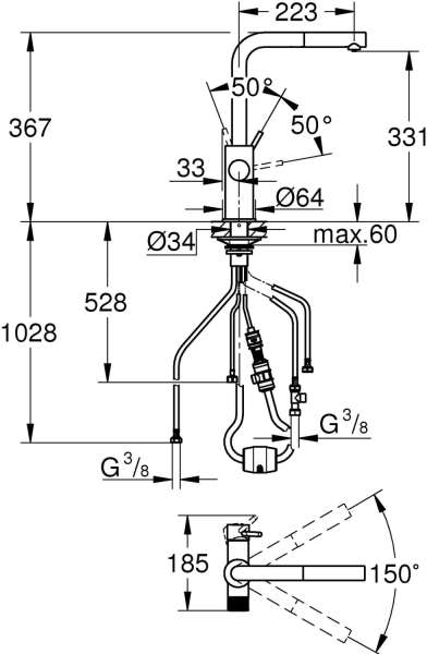 Grohe 30590KF0 Blue Pure Minta Küchenarmatur, ausziehbar, schwenkbar phantom black