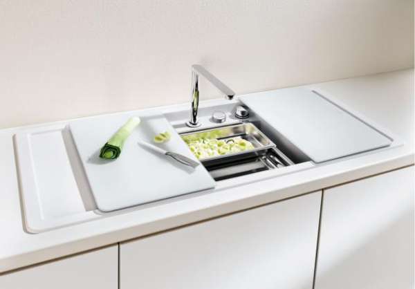 BLANCO 516560 ALAROS 6 S SILGRANIT PuraDur weiß mit Ablauffernbedienung Zubehör Becken mittig 60 cm Untermaß
