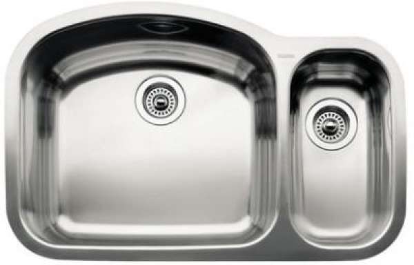 BLANCO 510880 BLANCOWAVE U 1 1/2 Doppel Wave Schale Unterbau Küche Spüle, Satin Poliert Finish