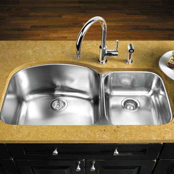 BLANCO 510882 BLANCOWAVE 1 3/4-10 Doppel Wave Schale Unterbau Küche Spüle, Satin Poliert Finish