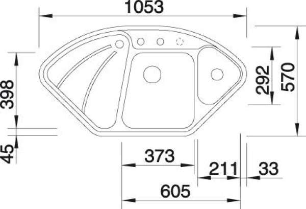 BLANCO 513093 DELTA, Keramik PuraPlus, vanilla, mit Ablauffernbedienung, mit Schale, Becken links, 700 mm Untermaß