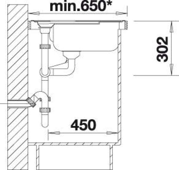BLANCO 513093 DELTA, Keramik PuraPlus, vanilla, mit Ablauffernbedienung, mit Schale, Becken links, 700 mm Untermaß