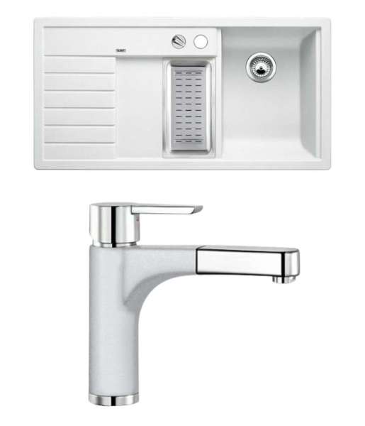 Blanco 513767 Trisona 6S RE PD WEISS mit BLANCO 512970 PYLOS-S Küchenmatur Silgranit Weiß Chrom Hochdruck