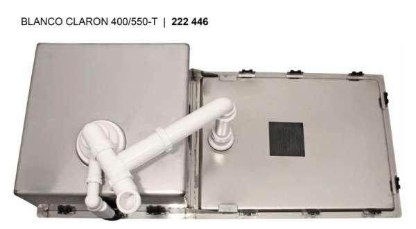 BLANCO 516153 CLARON 400/550-T-U, Edelstahl Seidenglanz, ohne Ablauffernbedienung, Hauptbecken links, 600 mm Untermaß
