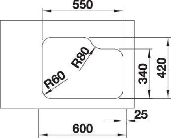 Blanco 518211 YPSILON 550-U, Edelstahl Bürstfinish, mit Ablauffernbedienung, Becken rechts, 600 mm Untermaß