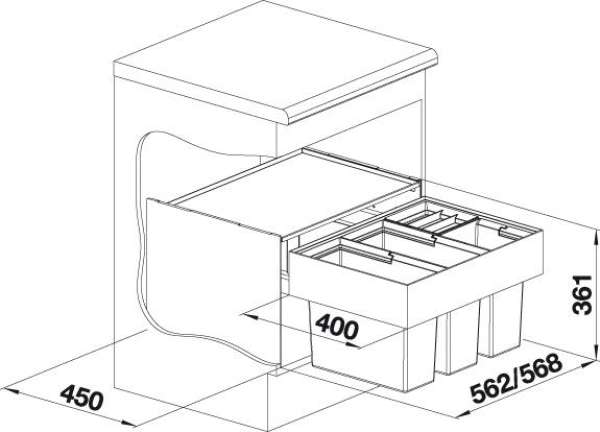 BLANCO 520781 SELECT 60/4, Kunststoff, Stahlblech, 600 mm Untermaß