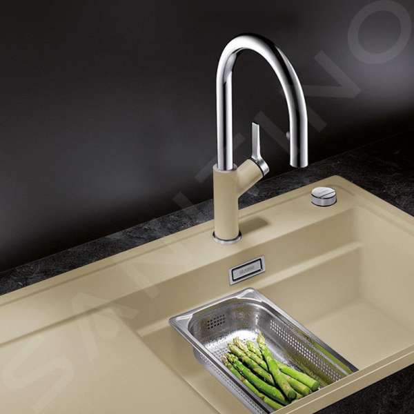 BLANCO 521372 CARENA-S Vario, Messing SILGRANIT-Look zweifarbig, jasmin/chrom, Hochdruck
