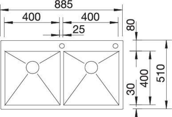 BLANCO 521648 ZEROX 400/400-IF/A, Edelstahl Seidenglanz, mit Ablauffernbedienung, keine Beckenlage, 900 mm Untermaß