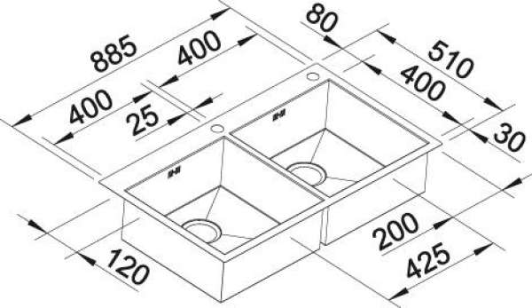 BLANCO 521648 ZEROX 400/400-IF/A, Edelstahl Seidenglanz, mit Ablauffernbedienung, keine Beckenlage, 900 mm Untermaß