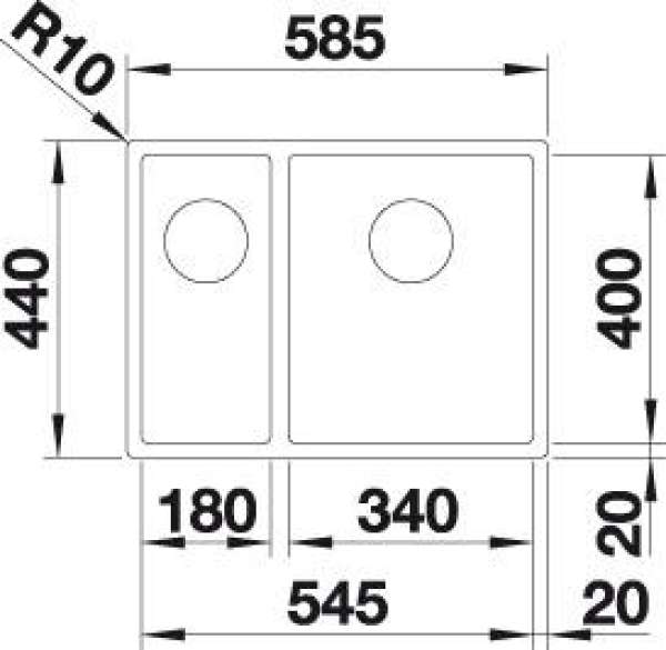 BLANCO 522247 C-STYLE 340/180-IF, Edelstahl Bürstfinish, ohne Ablauffernbedienung, ohne Zubehör, Hauptbecken rechts, 60 cm Untermaß