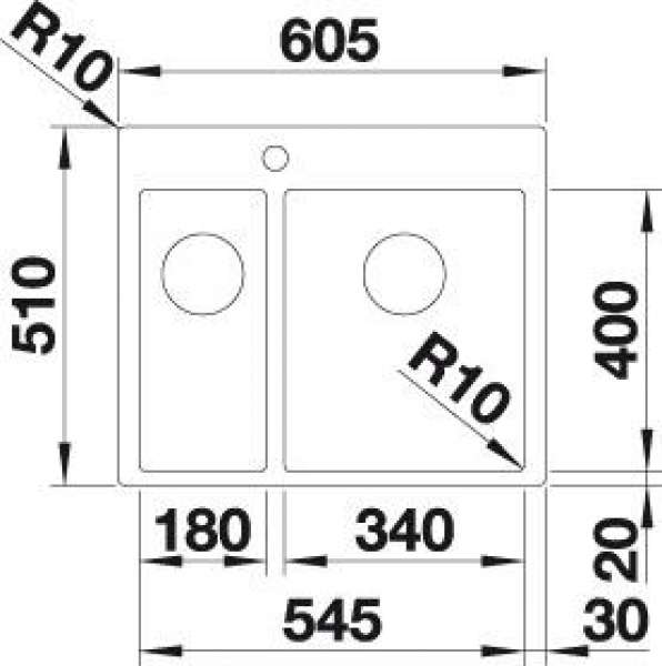 BLANCO 522248 C-STYLE 340/180-IF/A, Edelstahl Bürstfinish, ohne Ablauffernbedienung, ohne Zubehör, Hauptbecken rechts, 60 cm Untermaß