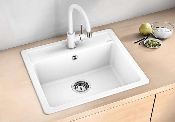 BLANCO 523334 LEGRA 6 – Rechteckige Granitspüle für 60 cm breite Unterschränke – aus SILGRANIT – Weiß –