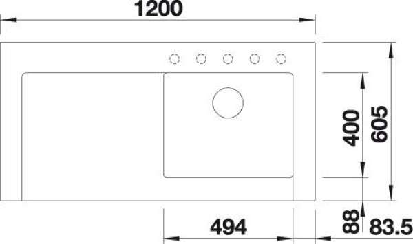 BLANCO 523655 MODEX-M 60 SILGRANIT, cafe, mit Ablauffernbedienung, mit Zubehör, Becken rechts, 60 cm Untermaß