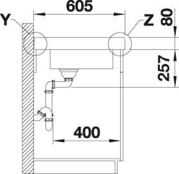 BLANCO 523655 MODEX-M 60 SILGRANIT, cafe, mit Ablauffernbedienung, mit Zubehör, Becken rechts, 60 cm Untermaß