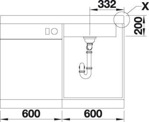 BLANCO 523655 MODEX-M 60 SILGRANIT, cafe, mit Ablauffernbedienung, mit Zubehör, Becken rechts, 60 cm Untermaß
