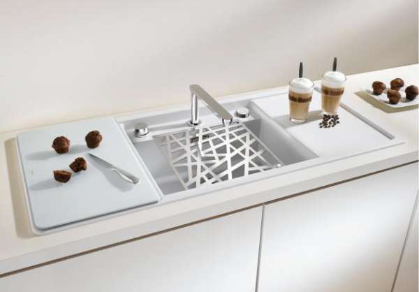BLANCO 516560 ALAROS 6 S SILGRANIT PuraDur weiß mit Ablauffernbedienung Zubehör Becken mittig 60 cm Untermaß