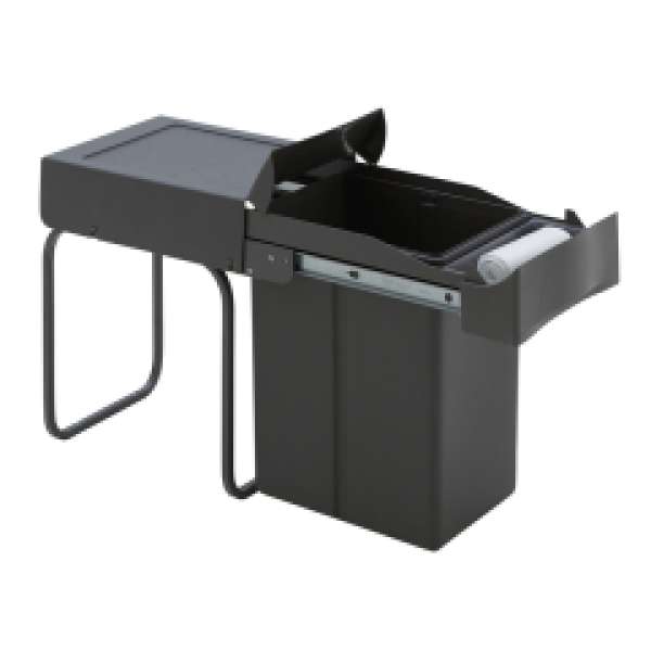 WESCO 8011621 Einbauabfallsammler 30DT mit Ablageschale, Auszugstechnik für Drehtüren, oriongrau, 21 l,