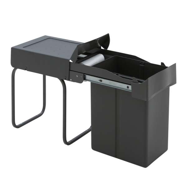 WESCO 8011621 Einbauabfallsammler 30DT mit Ablageschale, Auszugstechnik für Drehtüren, oriongrau, 21 l,