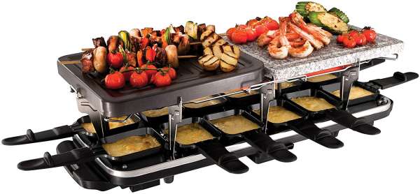 Russell Hobbs 19560-56 Raclette Classics für 12 Personen kombinierte Grillfläche mit Marmor- und Metallplatte 1600 Watt schwarz