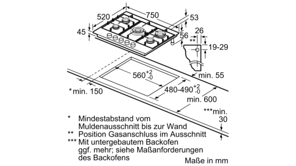 Costructa Gaskochfeld, 75 cm, Edelstahl