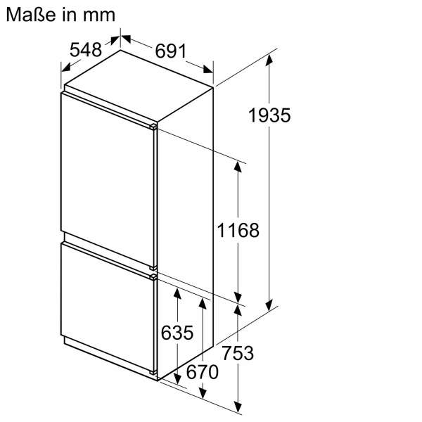BOSCH KBN96NSE0 Serie 2 Einbau-Kühl-Gefrier-Kombination mit Gefrierbereich unten 193.5 x 69.1 cm Schleppscharnier