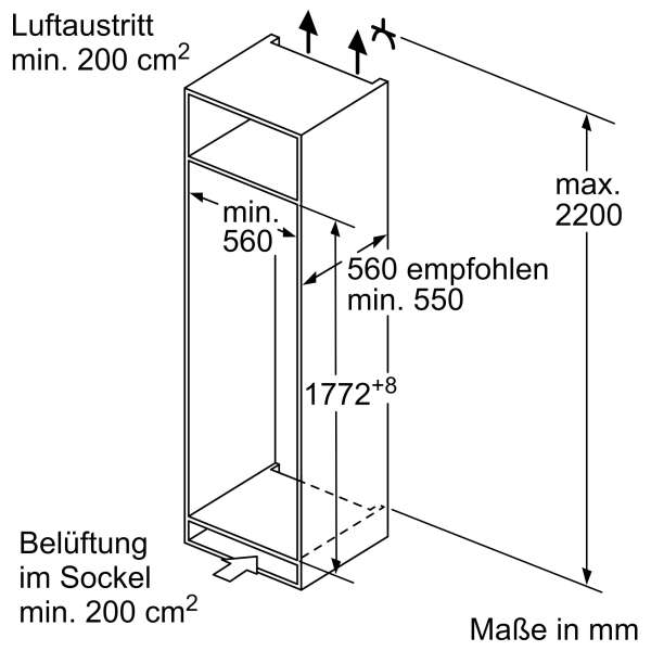 BOSCH KIL82SDD0 Serie 6 Einbau-Kühlschrank mit Gefrierfach 177.5 x 56 cm Flachscharnier mit Softeinzug