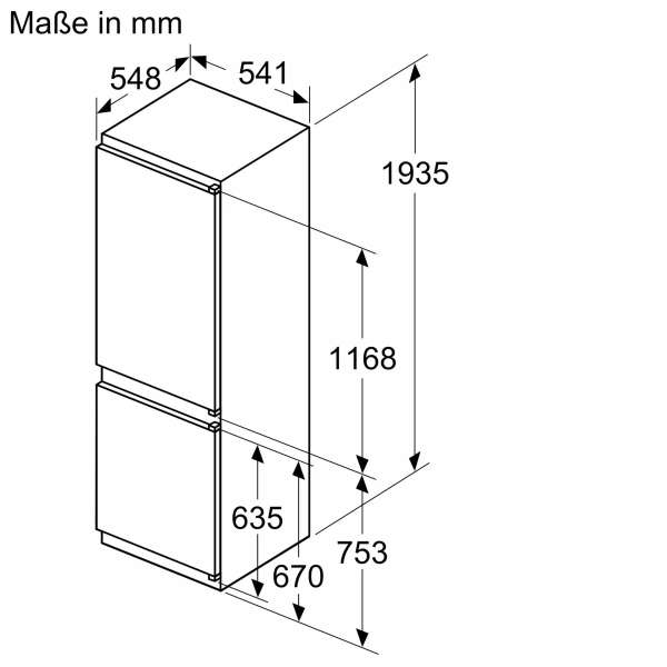 BOSCH KIN96NSE0 Serie 2 Einbau-Kühl-Gefrier-Kombination mit Gefrierbereich unten 193.5 x 54.1 cm Schleppscharnier