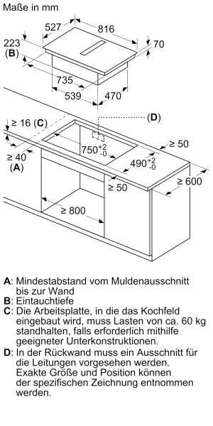 BOSCH PVQ895F25E Serie 6 Kochfeld mit Dunstabzug (Induktion) 80 cm Mit Rahmen aufliegend
