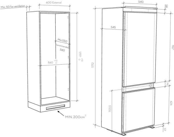 Candy CBL3518EVW Kühlschrank, Einbau, 2 Türen, Low Frost Technology