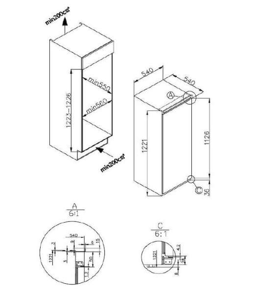 CANDY CIL 220 EE/N EINBAUKÜHLSCHRANK SCHLEPPPTÜRTECHNIK