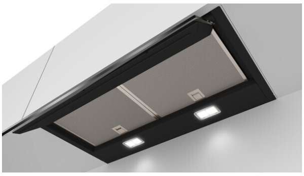BOSCH DBB67AM60 Serie 6 Integrierte Designhaube 60 cm Klarglas schwarz bedruckt, Schwarz