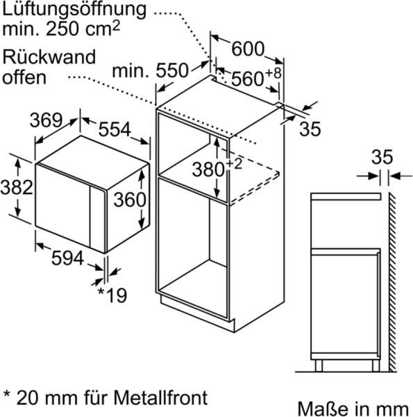 Neff HLAWD53N0 HWB53 Einbau-Mikrowelle schwarz für 60cm breite u.38cm hohe Hochschränke