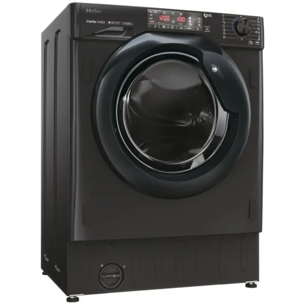 Haier HWQ90B416FWBB-S Einbau-Waschvollautomat schwarz, 9 kg, 1600 U/min, 76 dBA