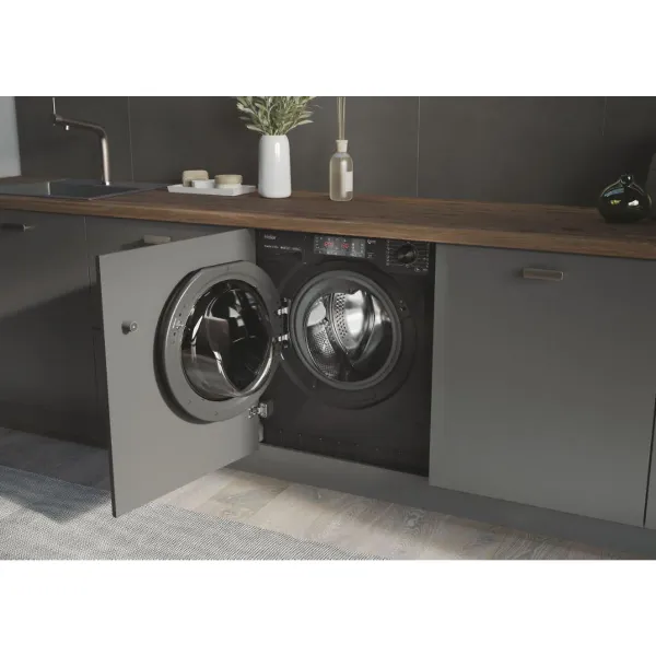 Haier HWQ90B416FWBB-S Einbau-Waschvollautomat schwarz, 9 kg, 1600 U/min, 76 dBA