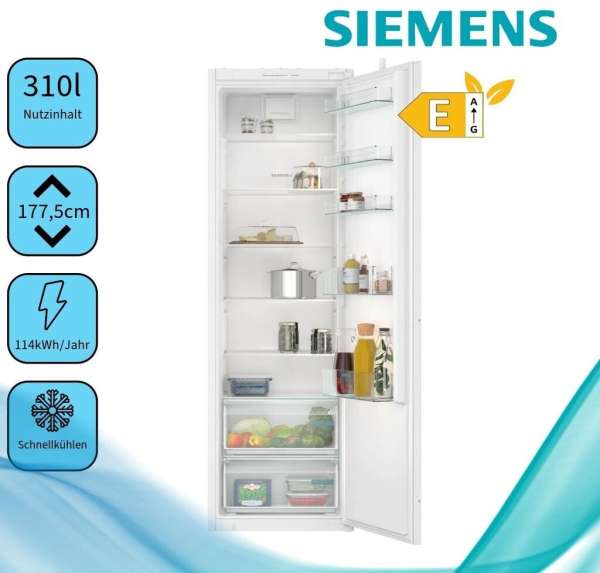 Siemens KI81RSNE0 iQ100 Einbau-Kühlschrank 177.2 x 54.1 cm Schleppscharnier