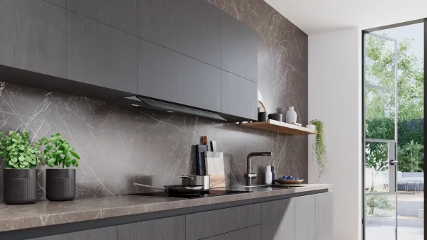 Siemens LJ97BDP60 iQ500 Integrierte Designhaube 90 cm Klarglas schwarz bedruckt, Mattschwarz