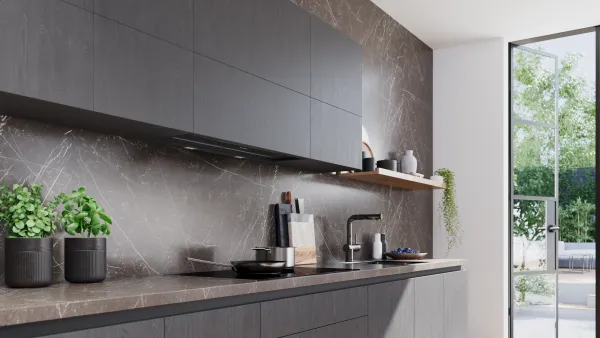 Siemens LJ97BDP60 iQ500 Integrierte Designhaube 90 cm Klarglas schwarz bedruckt, Mattschwarz