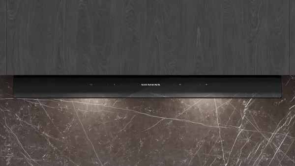 Siemens LJ97BDP60 iQ500 Integrierte Designhaube 90 cm Klarglas schwarz bedruckt, Mattschwarz