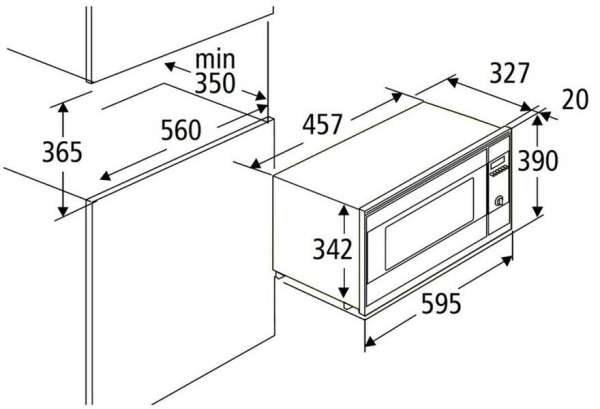 PKM MW800-20B EB Einbau-Mikrowelle, 800 W, 20 Liter, 6 Stufen, Auftaufunktion, Endsignal, Druckknopf, Drehteller, schwarz
