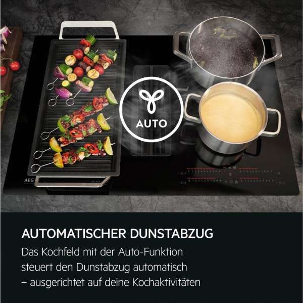 AEG OCH84B03XB Serie 6000 Bridge XT Induktionskochfelder mit integriertem Dunstabzug, 80cm