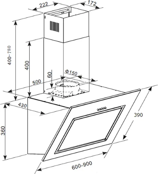 PKM S7-90AWTH Dunstabzugshaube mit Randabsaugung Kopffreihaube weiß 90 cm