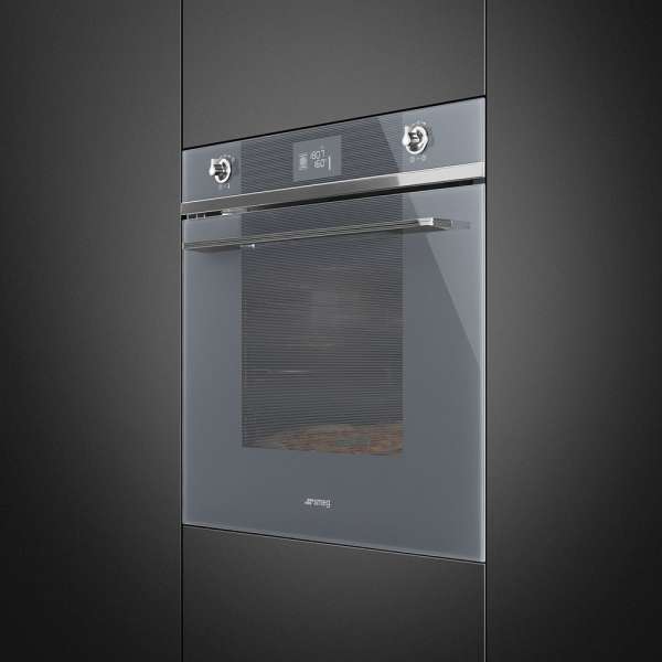 SMEG SF6102PZS Einbaubackofen 60 cm, Vollglasfront in Silberglas