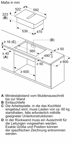 NEFF V56FHQ4L0 N 70 Induktionskochfeld mit Dunstabzug 60 cm Rahmenlos aufliegend