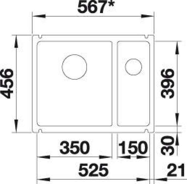 BLANCO 523743 SUBLINE 350_150-U Keramik Weiß matt ohne Abl. Hauptbecken links